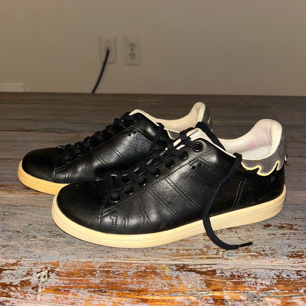 Isabel Marant Black Leather Sneakers with Cream Accents
